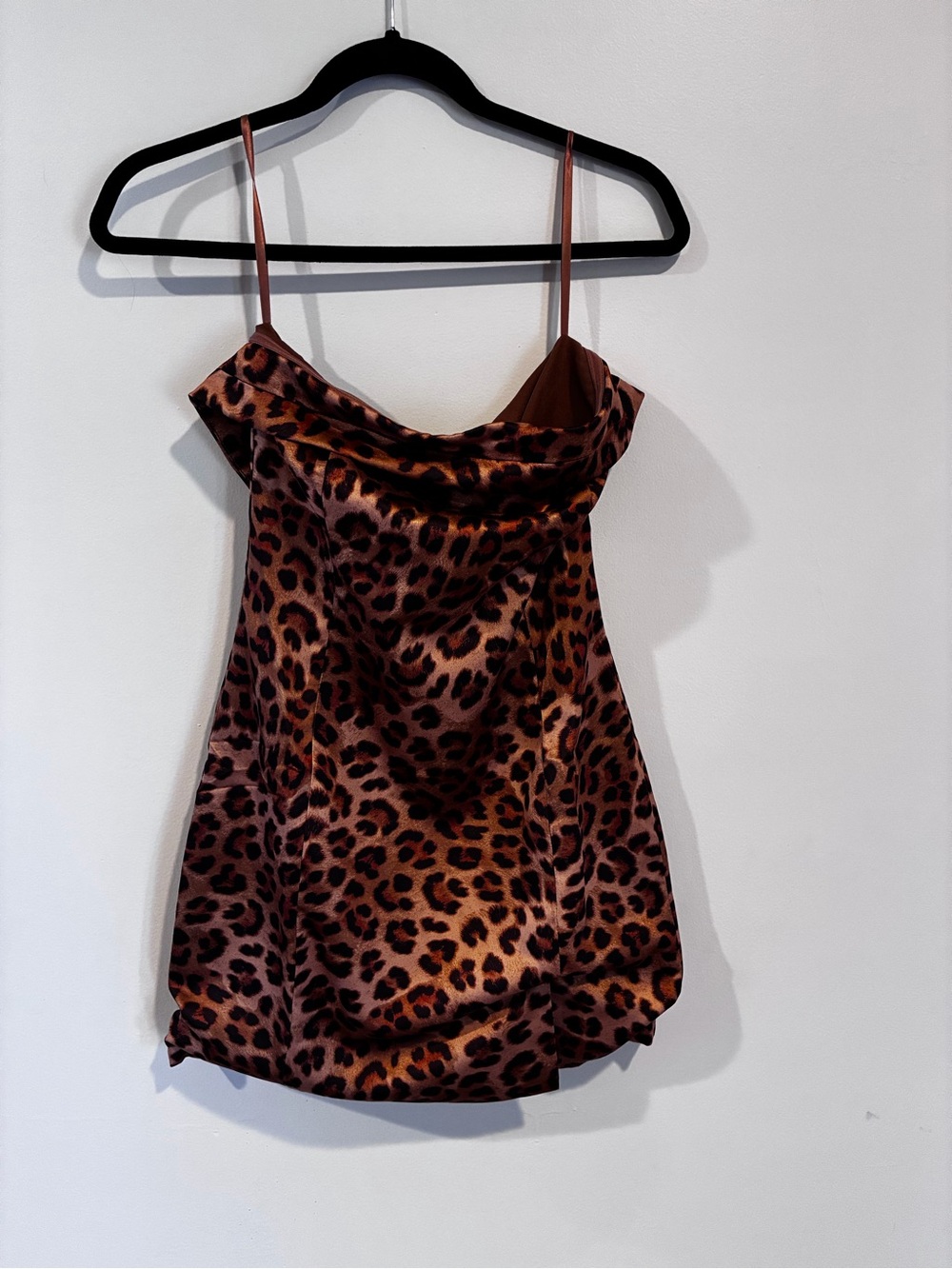 Leopard Print Satin Cowl Neck Mini Dress